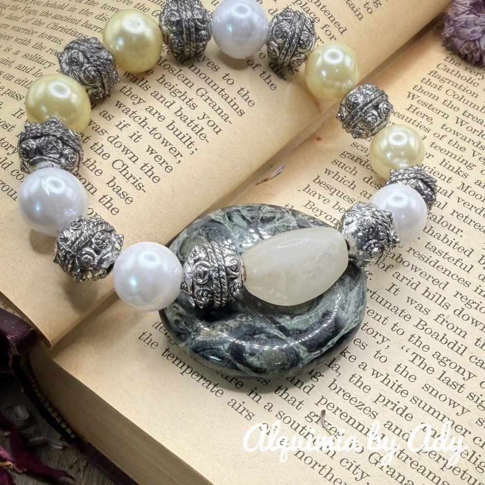 Statement Silver and Cream phantom quartz Pearl Bracelet